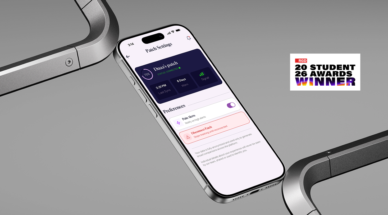 Angled smartphone displays health settings and activity stats beside smartwatch components, with a “2026 Student Awards Winner” badge.